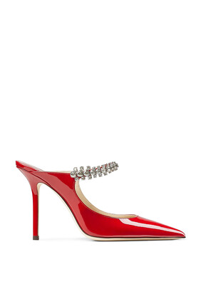 Red Patent Leather Mules with Crystal Strap Bing 100